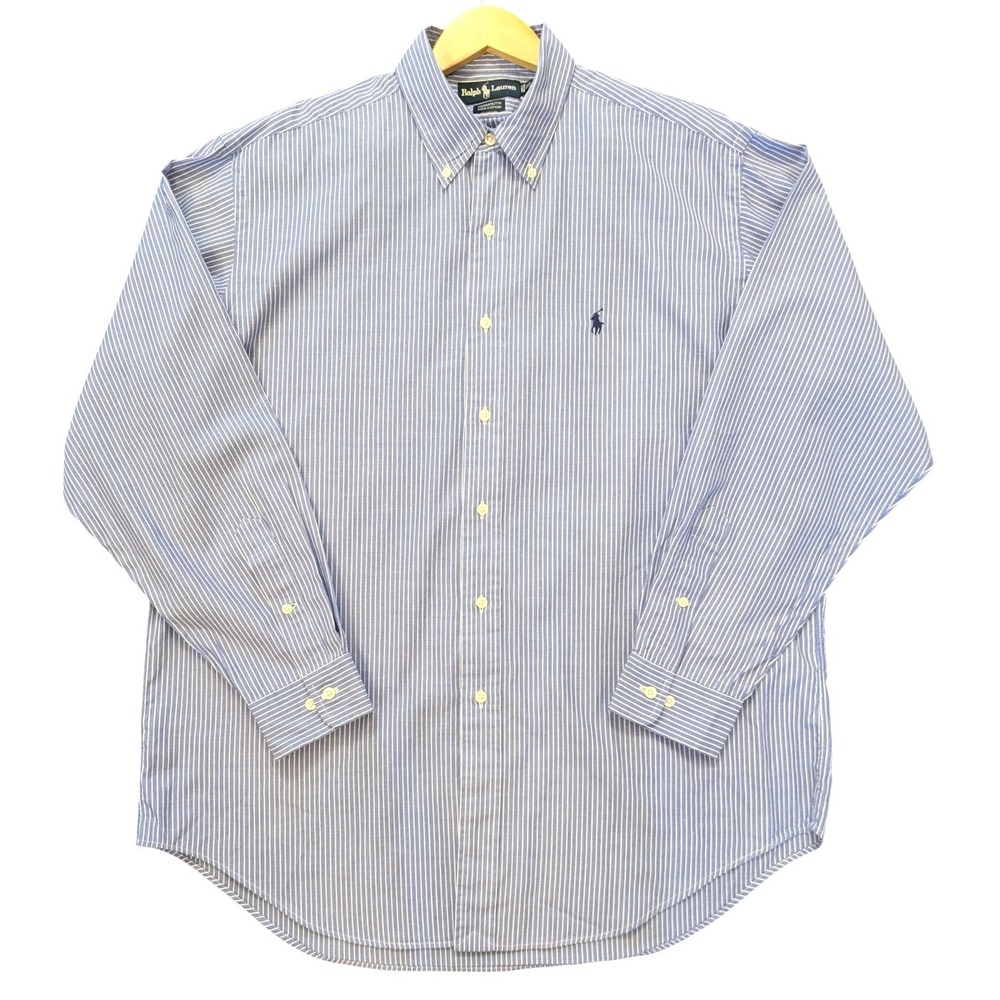 Ralph Lauren Yarmouth Mens 16.5 34/35 Blue White Striped Button Down Shirt